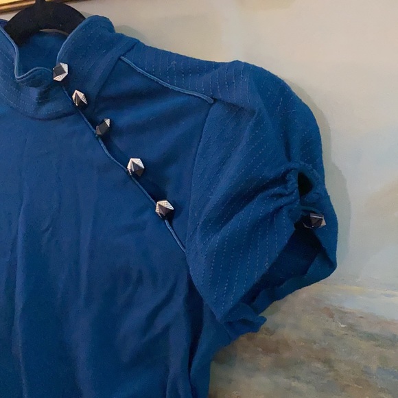 Unusual teal colored wool DVF dress, size 8 - Picture 5 of 7